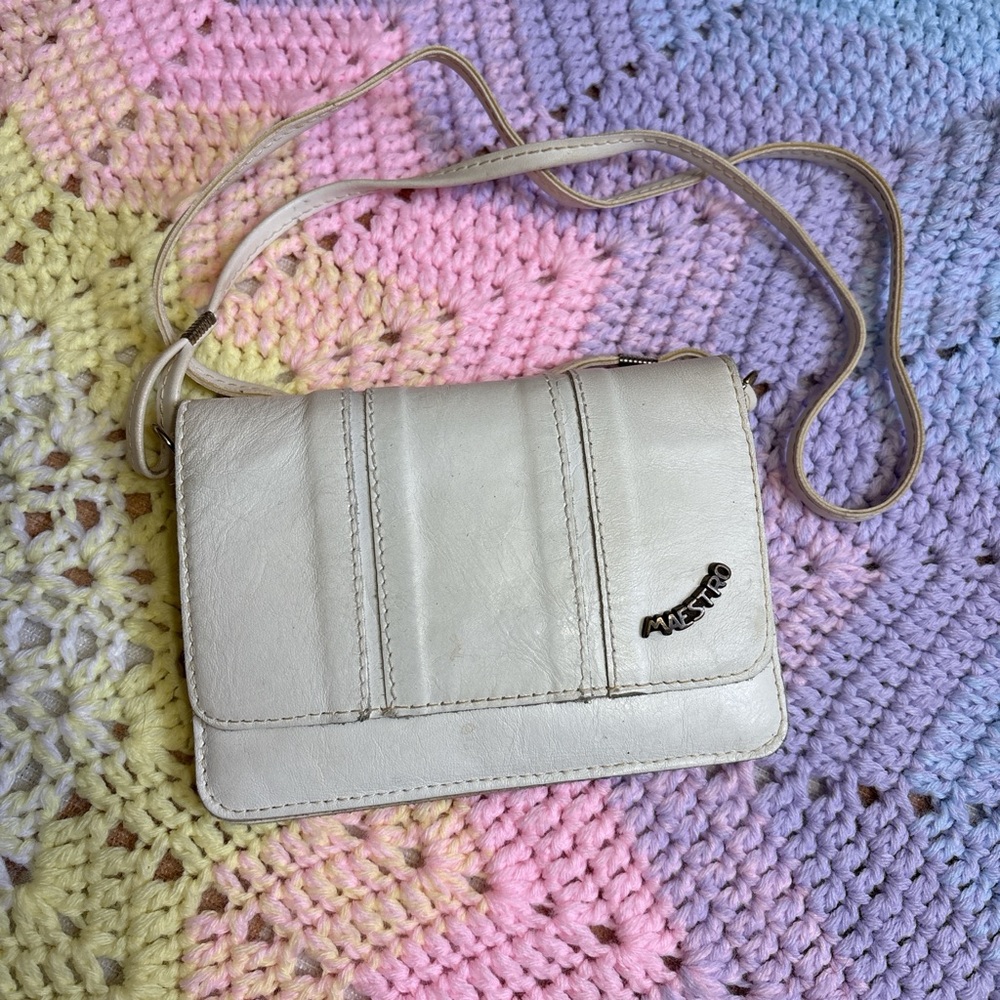 VTG 80s White Leather Small Crossbody Purse